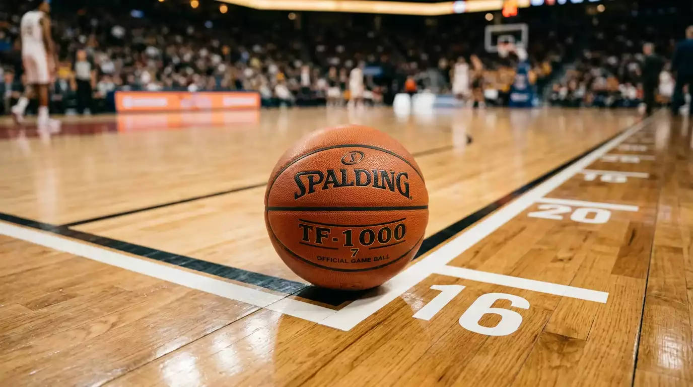 Close-up of basketball and point spread numbers on betting board