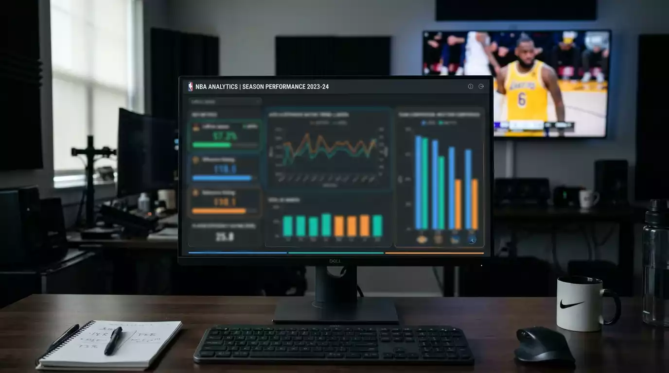 Basketball analytics dashboard showing eFG% and net rating statistics