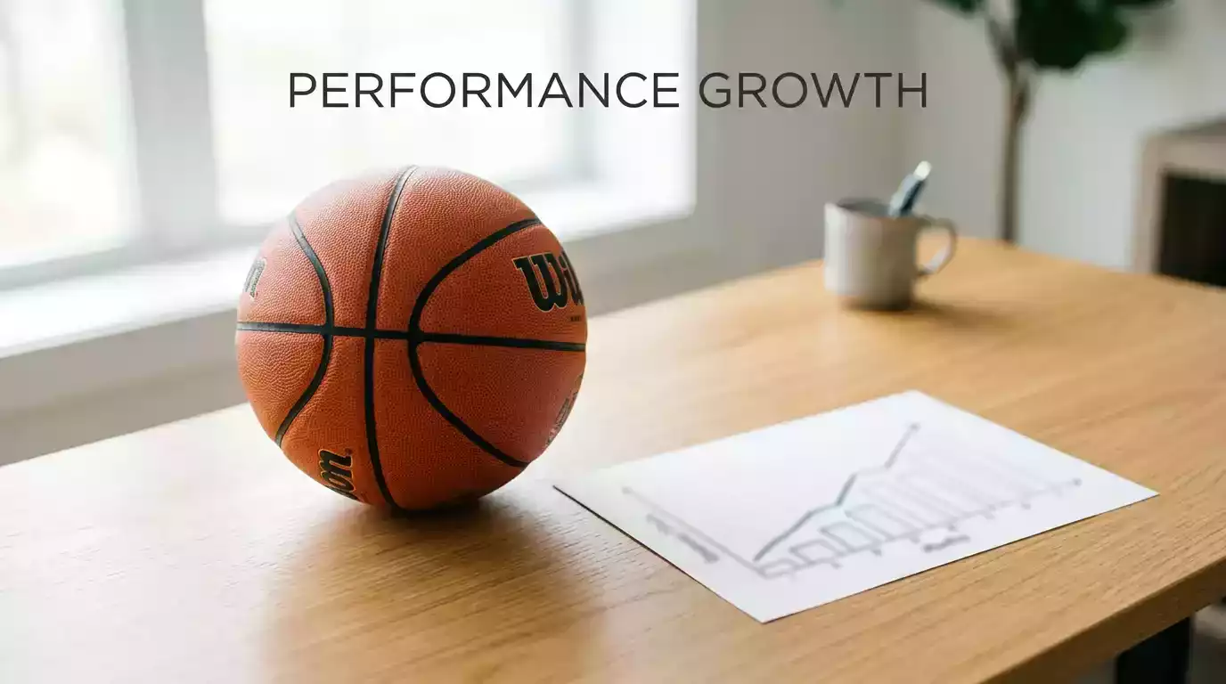 Basketball with upward trend line graph representing NBA betting trends and historical pattern analysis