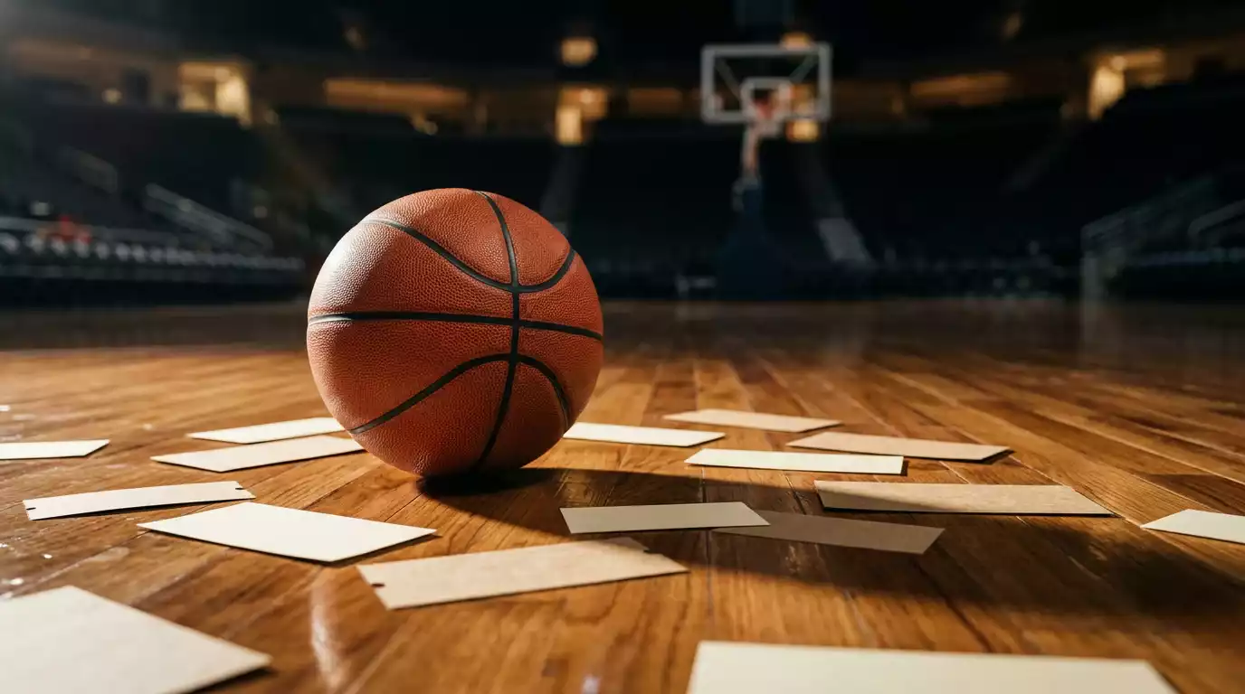 Basketball with multiple betting slips representing NBA parlay accumulator strategy