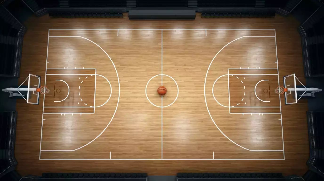 Basketball on NBA court with connected betting elements representing same game parlay combinations